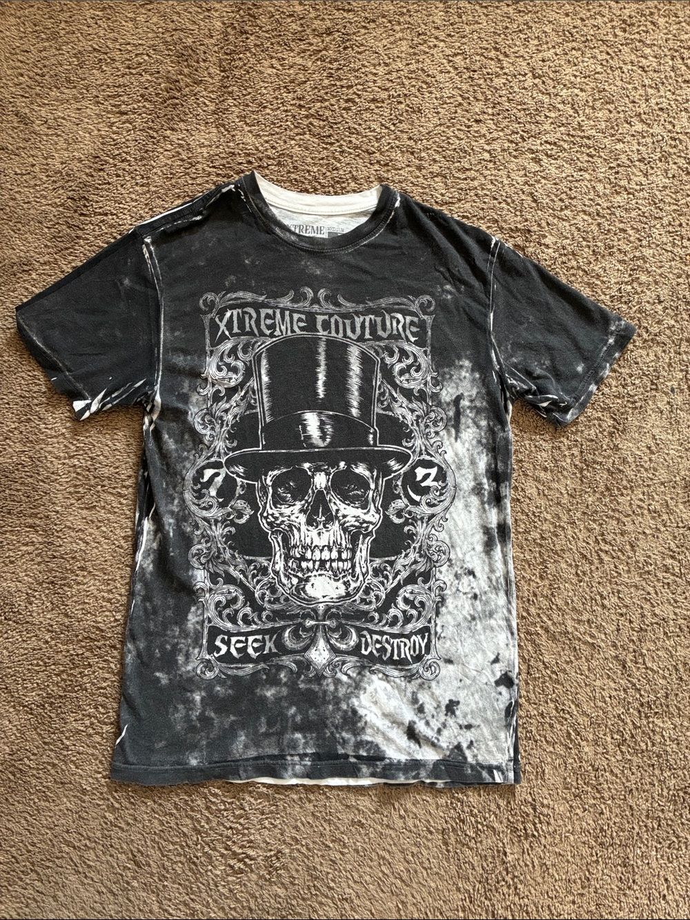 Xtreme Couture Y2k Black Graphic Skull Tee - Seek & Destroy